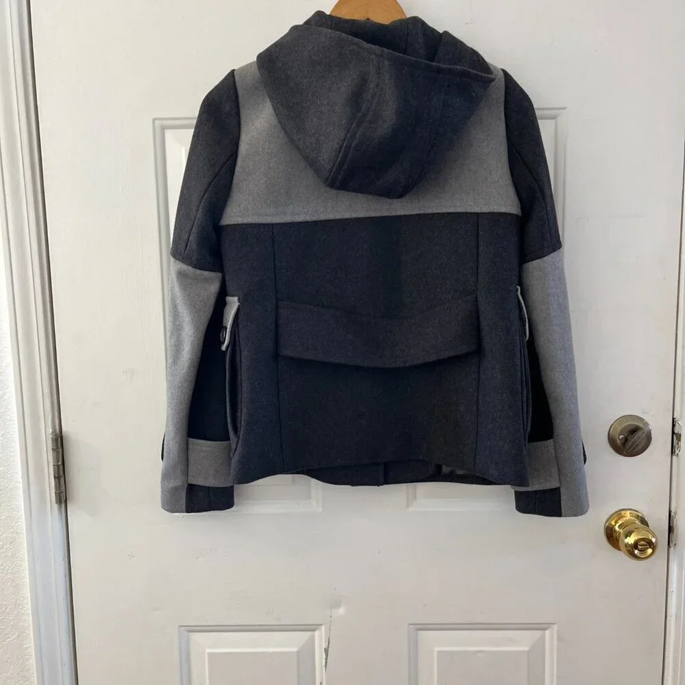 J.Crew Woman's Black/Grey Wool Outdoor Duffle Toggle Short Coat Sz 0 - Picture 5 of 11